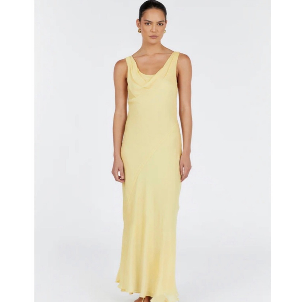 DISSH Johnny Lemon Cowl Neck Viscose Maxi Dress Womens 2 Butter Yellow Summer